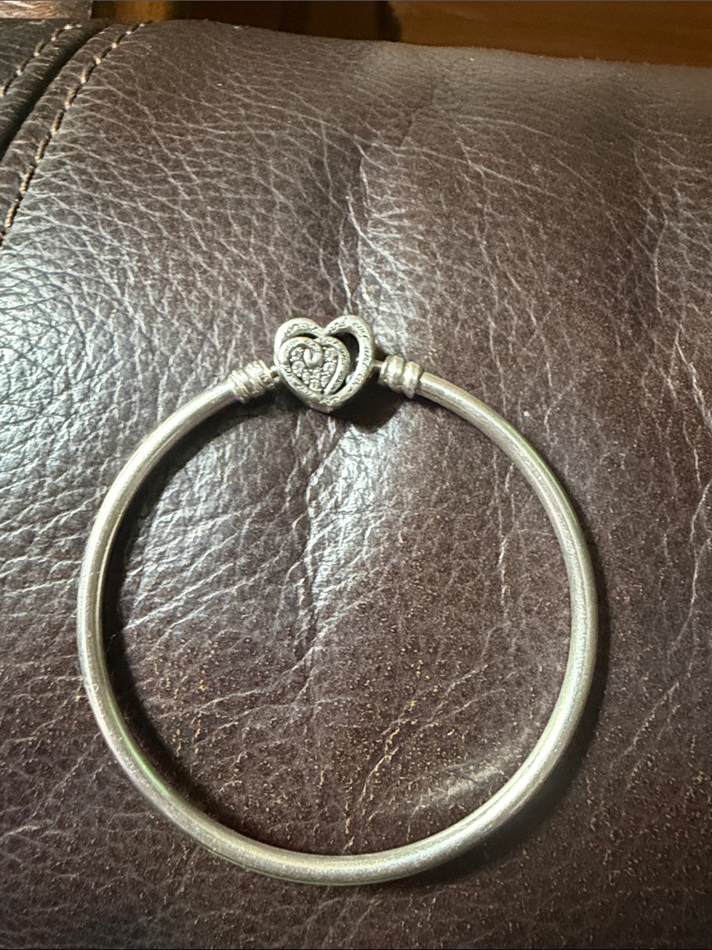 Authentic Pandora Silver Heart Charm Bangle in Metallic Silver